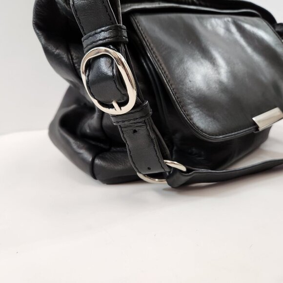 Danier Black Leather Purse w/ Leopard Print Interior - Picture 2 of 11